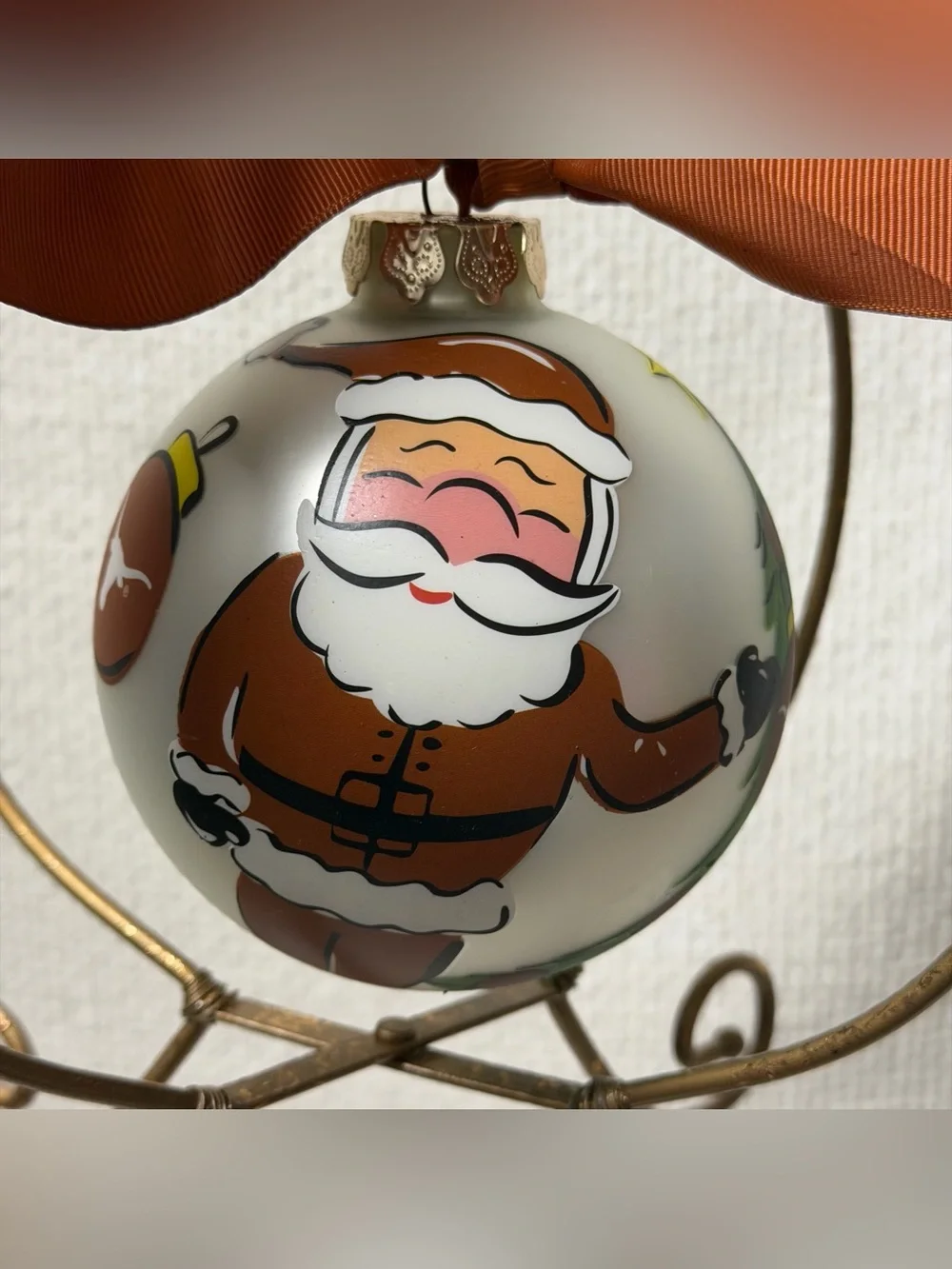 University of Texas Longhorns Santa Claus glass hand painted ornament